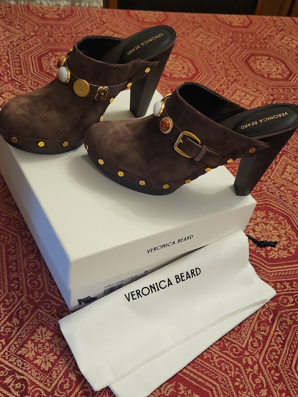 Veronica Beard Giana Charms Platform Mules, Size 8